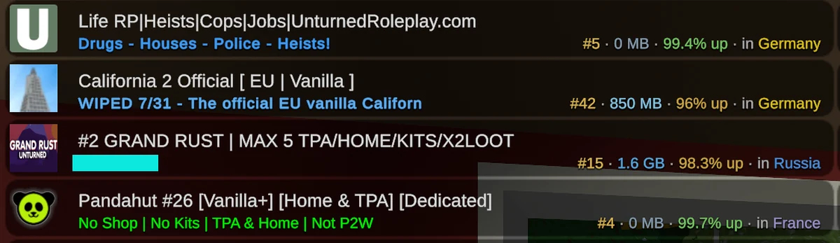 Restore Monarchy rankings shown in the Unturned server browser