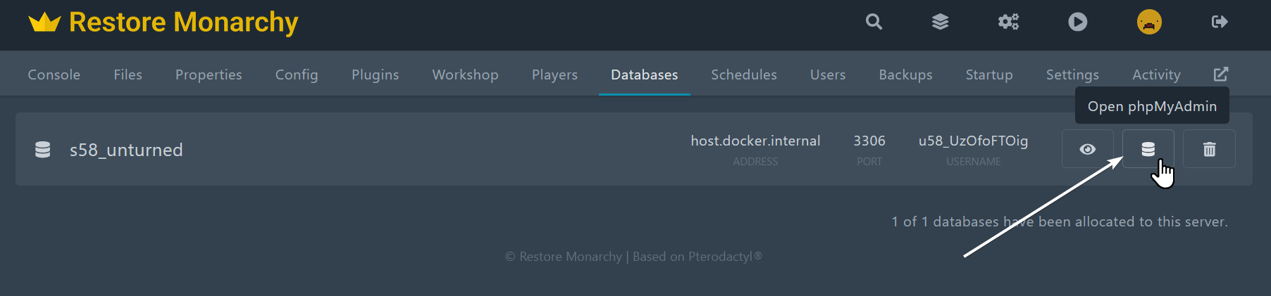 phpmyadmin button